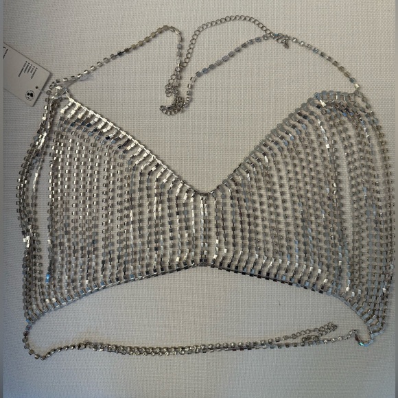 Urban Outfitters Jewerly Rhinestone Metal Bra Size L - Picture 4 of 8